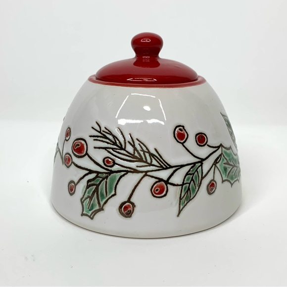 In Home Stylez Winter Christmas Holly Print Ceramic Lidded Sugar Dish Nwt Unused - Picture 4 of 11